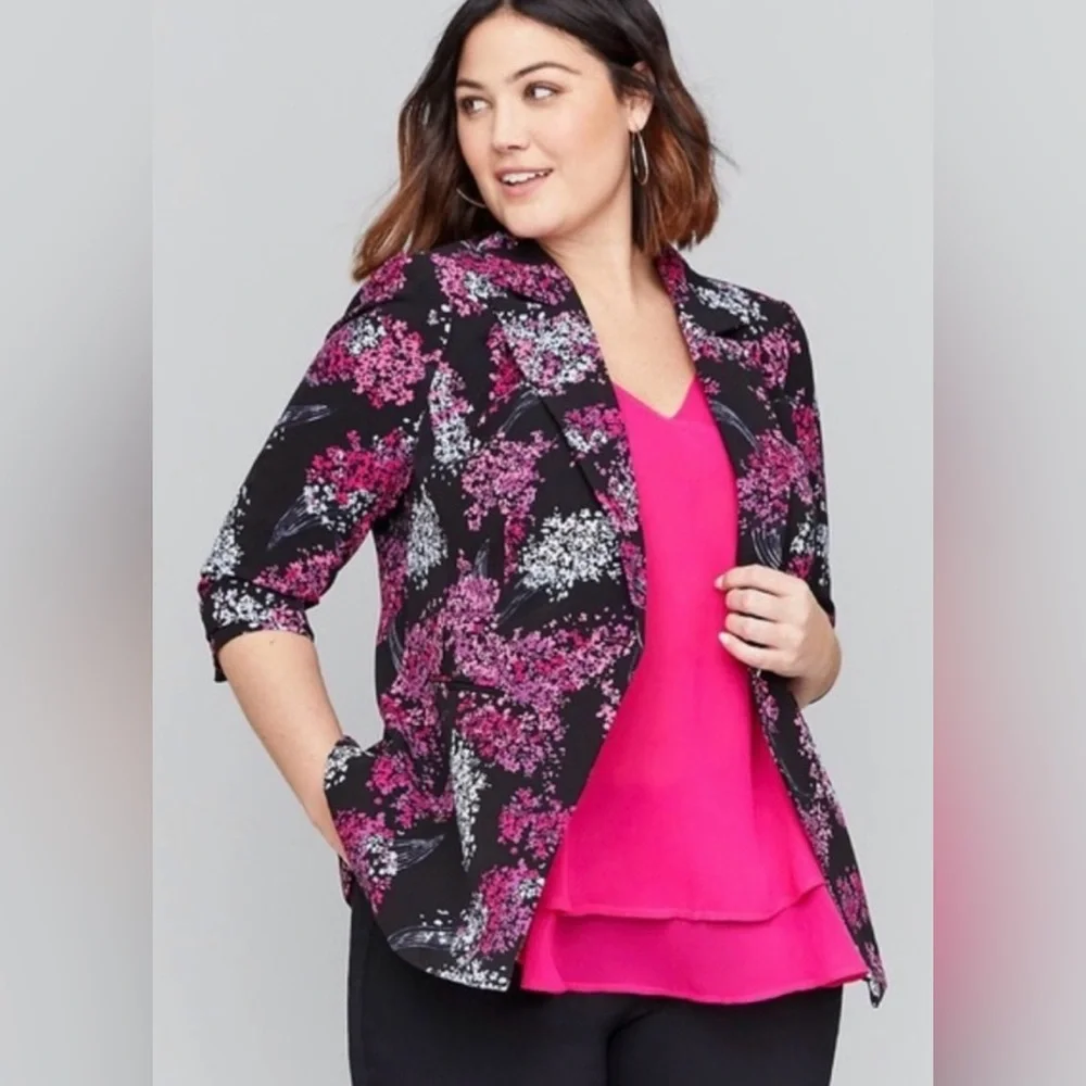 Lane Bryant The Bryant Boho Floral Crepe Blazer Suit Jacket Size 14P NWT - Picture 1 of 14